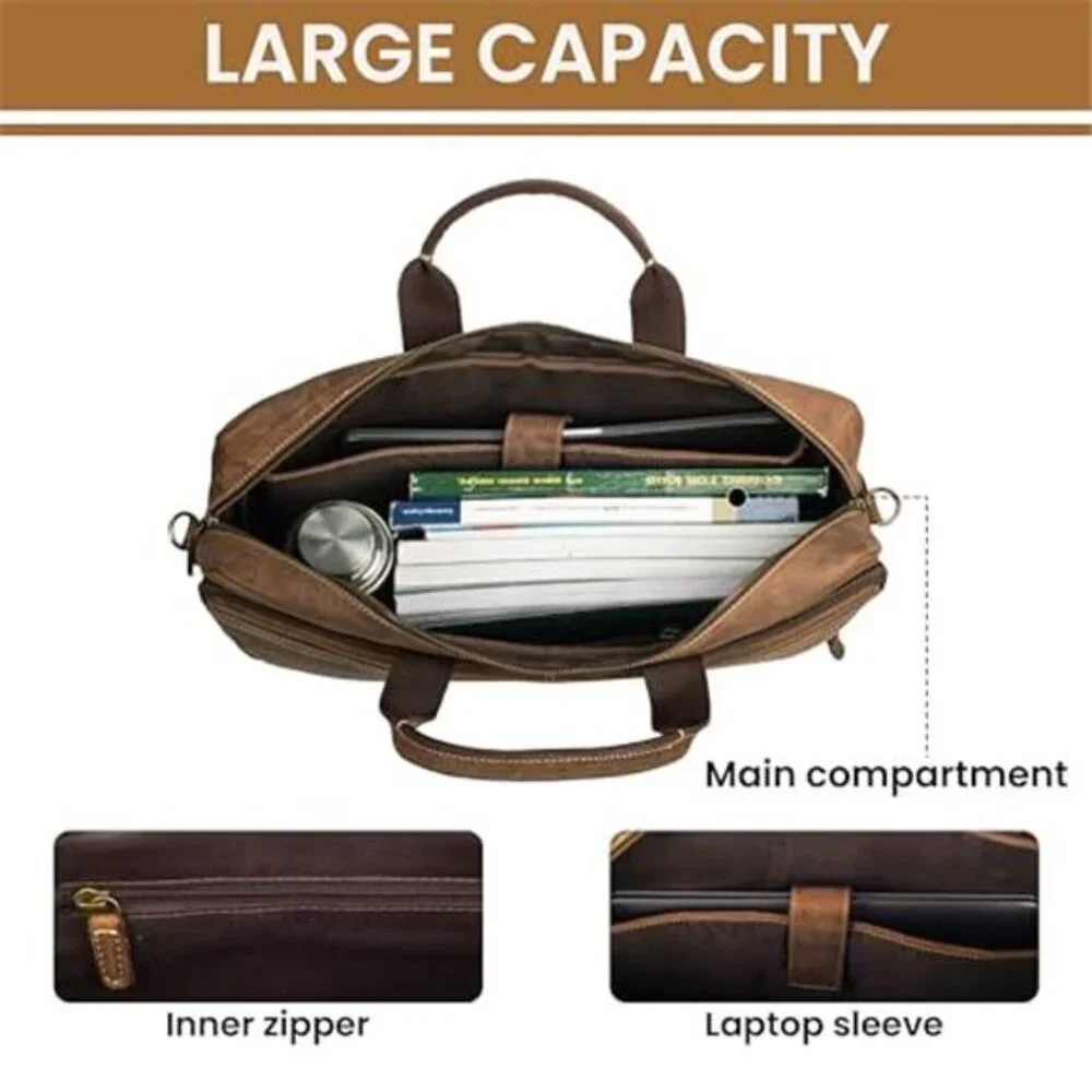 Men's Genuine Leather Messenger Handcrafted Vintage Laptop Briefcase